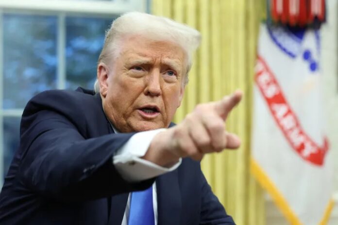 US President Donald Trump speaks in the Oval Office of the White House in Washington, DC, US, February 11, 2025 [Kevin Lamarque/Reuters]