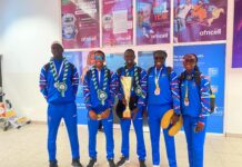 Coach Amadou Jarju reacts to winning gold in Nigeria as the U18 book world championship ticket